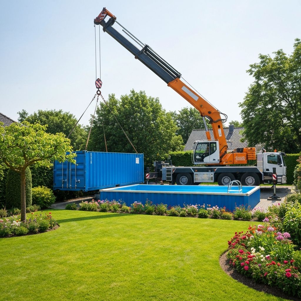 Pool-Container Lieferung per Kran